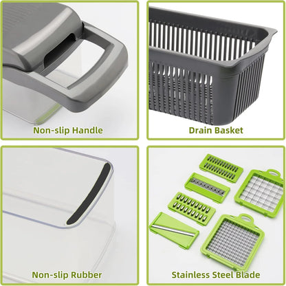 Vegetable Chopper, 17 in 1 Multi-Function Food Chopper, Professional Kitchen Gadget with Container