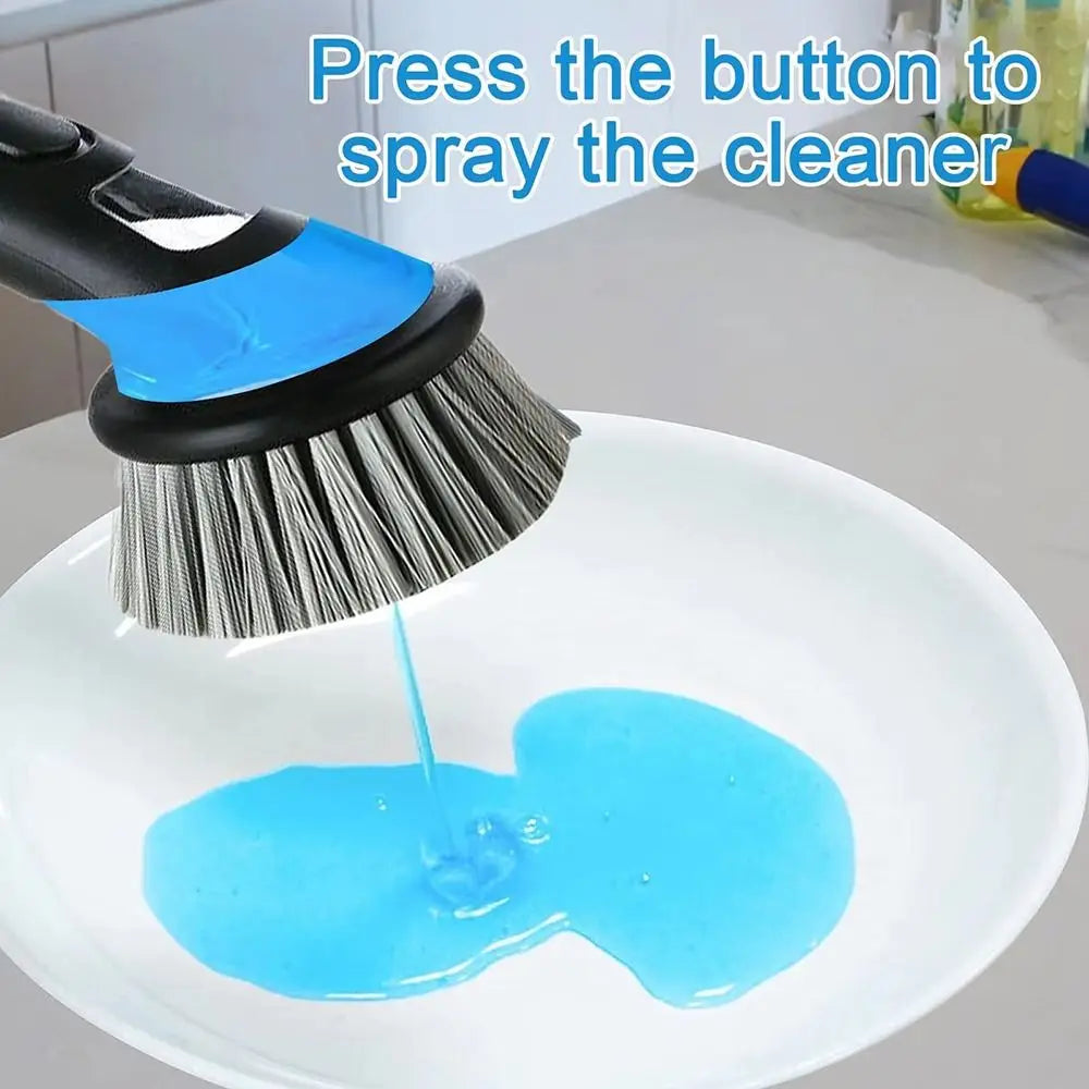 1Pcs with Handle Pot Brush Non-Slip Built-In Washing up Brush Soap Dispenser Practical Kitchen Scrub Brush for Home Pots Sink
