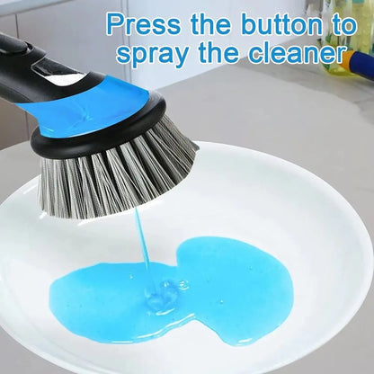 1Pcs with Handle Pot Brush Non-Slip Built-In Washing up Brush Soap Dispenser Practical Kitchen Scrub Brush for Home Pots Sink