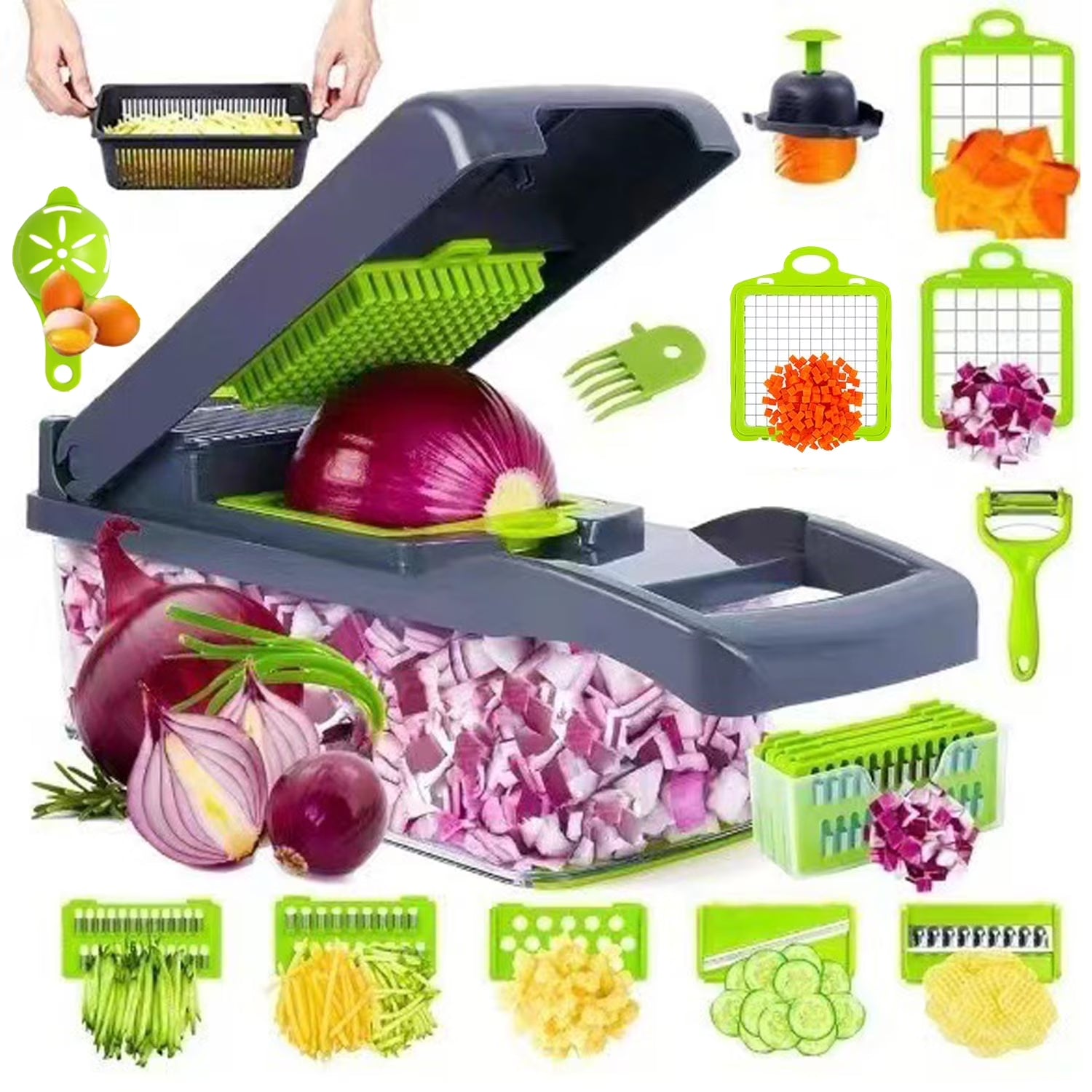 Vegetable Chopper, 17 in 1 Multi-Function Food Chopper, Professional Kitchen Gadget with Container