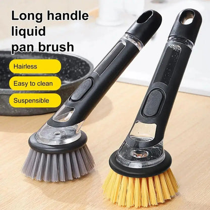 1Pcs with Handle Pot Brush Non-Slip Built-In Washing up Brush Soap Dispenser Practical Kitchen Scrub Brush for Home Pots Sink