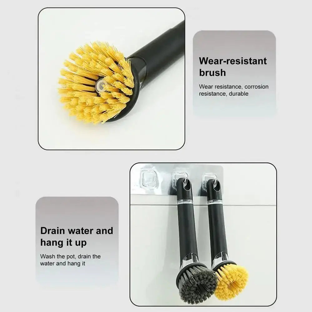 1Pcs with Handle Pot Brush Non-Slip Built-In Washing up Brush Soap Dispenser Practical Kitchen Scrub Brush for Home Pots Sink