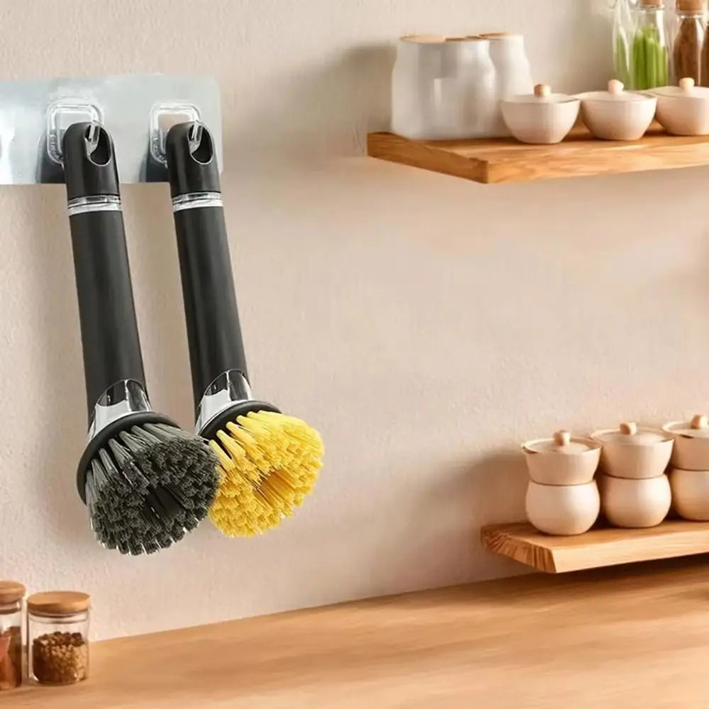 1Pcs with Handle Pot Brush Non-Slip Built-In Washing up Brush Soap Dispenser Practical Kitchen Scrub Brush for Home Pots Sink