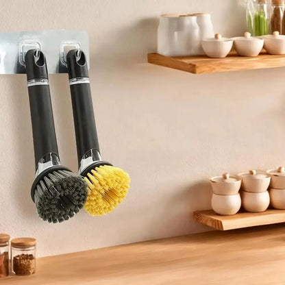 1Pcs with Handle Pot Brush Non-Slip Built-In Washing up Brush Soap Dispenser Practical Kitchen Scrub Brush for Home Pots Sink