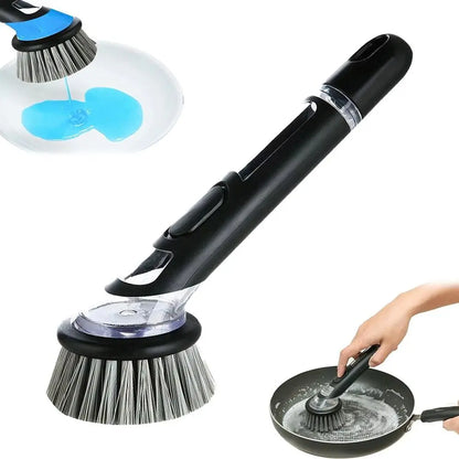 1Pcs with Handle Pot Brush Non-Slip Built-In Washing up Brush Soap Dispenser Practical Kitchen Scrub Brush for Home Pots Sink